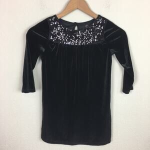 Lands' End Girls Black Velour Sequined Long Sleeve Dress 7-8